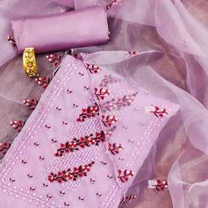 Light Lavendar Floral Sequins Embroidered Organza Dress Material