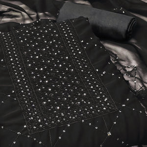 Black Georgette Dress Material Featuring Delicate Thread Embroidery & Sequin Accent