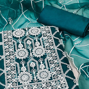 Rama Green Floral Embroidered Organza Dress Material