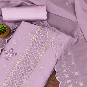 Light Lavender Floral Sequins Embroidered Georgette Dress Material
