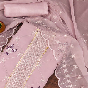 Pink Floral Sequins Embroidered Georgette Dress Material