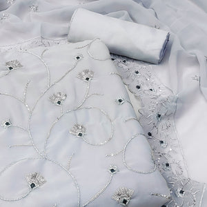 Grey Floral Sequins Embroidered Georgette Dress Material
