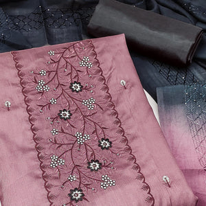 Graceful Light Mauve Embroidered Cotton Blend Dress Material With Subtle Sequin Shine