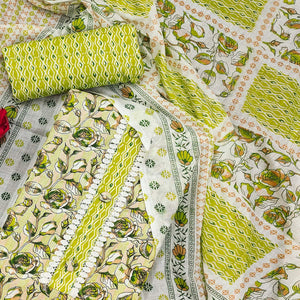 Green Floral Printed Cotton Blend Dress Material