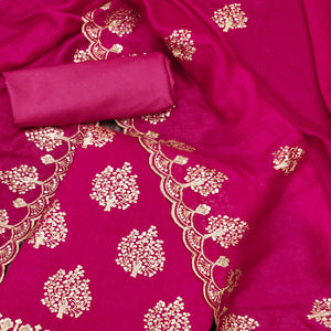 Rani Pink Sequins Embroidered Vichitra Silk Dress Material