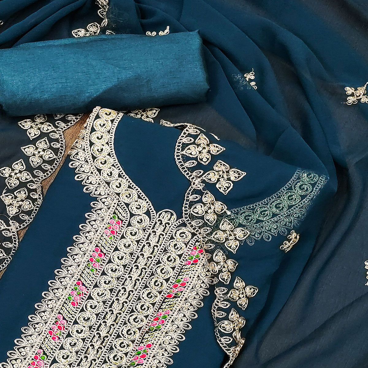 Morpich Floral Embroidered Georgette Dress Material