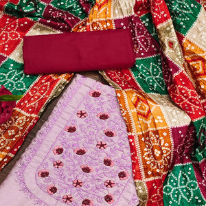 Light Purple Floral Embroidered Cotton Blend Dress Material