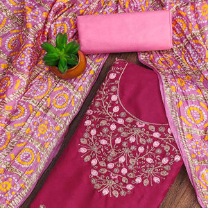 Pink Floral Sequins Embroidered Cotton Blend Dress Material