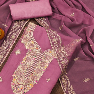 Pink Floral Embroidered Georgette Dress Material