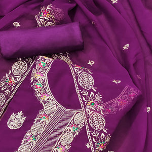 Purple Floral Embroidered Georgette Dress Material