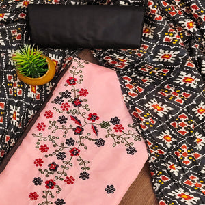 Peach Floral Sequins Embroidered Cotton Silk Dress Material