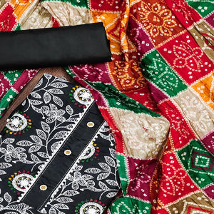 Black Floral Embroidered Cotton Blend Dress Material