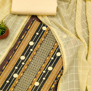 Yellow Cotton Blend Dress Material With Schiffli Embroidery & Floral Digital Print