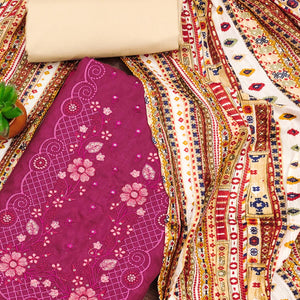 Pink Floral Sequins Embroidered Cotton Silk Dress Material