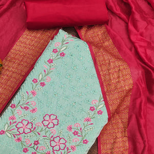 Turquoise Floral Sequins Embroidered Cotton Silk Dress Material