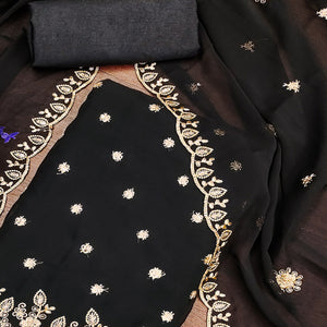 Black Floral Sequins Embroidered Georgette Dress Material