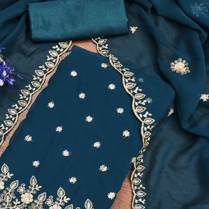 Blue Floral Sequins Embroidered Georgette Dress Material