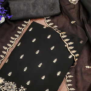 Black Floral Sequins Embroidered Georgette Dress Material