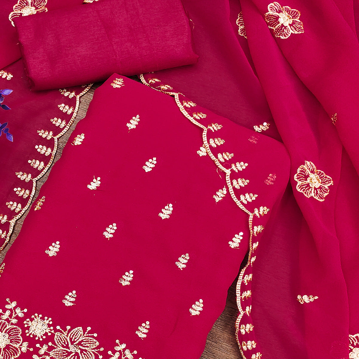 Pink Floral Sequins Embroidered Georgette Dress Material