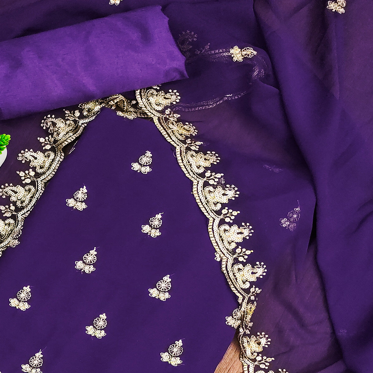 Purple Georgette Dress Material with Sparkling Sequin Embroidery