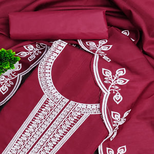 Pink Intricate Floral Embroidered Cotton Blend Dress Material