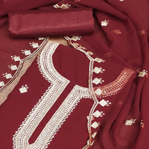 Rich Maroon Georgette Dress Material With Dazzling Sequins Embroidery
