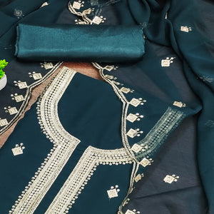 Rich Teal Georgette Dress Material With Dazzling Sequins Embroidery