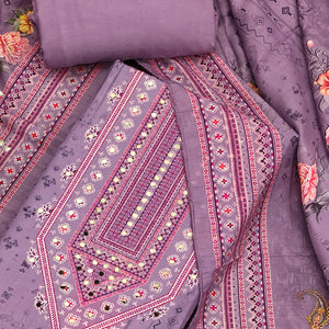 Lavender Dress Material in Muslin with Delicate Mirror Highlights