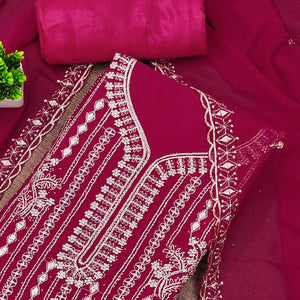 Pink Georgette Dress Material with Opulent Threadwork