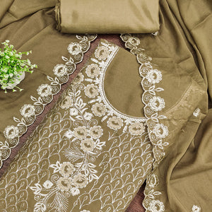 Designer Olive Floral Work Embroidered Georgette Unstitched Dress Material