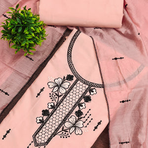 Elegant Peach Cotton Blend Dress Material with Delicate Thread Embroidered Detailing