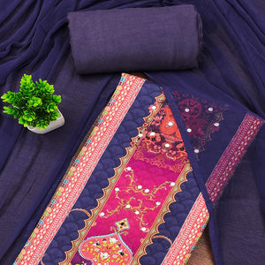 Stylish Blue Floral Digital Printed Rayon Dress Material Adorned With Mirror Embellishments