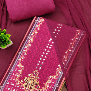 Pink Rayon Dress Material With Floral Digital Print & Sparkling Mirror Accents