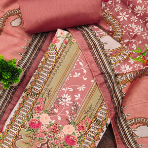 Gajari Pink Muslin Dress Material Featuring Elegant Floral Digital Print With Swarovski Work