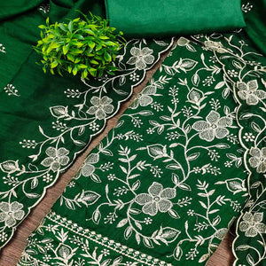 Elegant Green Vichitra Silk Dress Material Adorned With Exquisite Floral Zari Embroidery Work