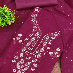 Gorgeous Pink Floral Embroidered Vichitra Silk Dress Material Beautified With Swarovski Work