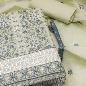 Green Floral Embroidered Pure Cotton Dress Material