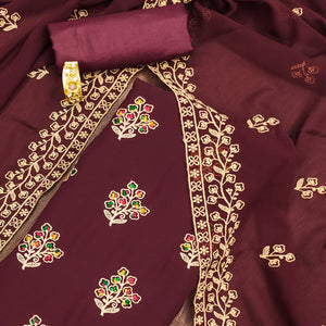 Maroon Floral Embroidered Georgette Dress Material