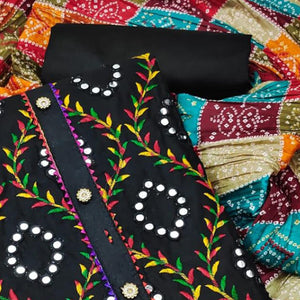 Black Embroidered Cotton Blend Dress Material