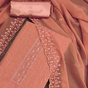Dusty Orange Sequins Embroidered Georgette Dress Material