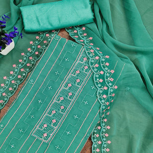 Rama Green Sequins Embroidered Georgette Dress Material