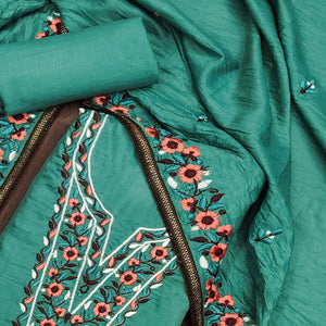 Rama Green Floral Embroidered Cotton Blend Dress Material