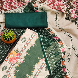 Green Floral Digital Print With Diamond & Mirror Work Organza Dress Material