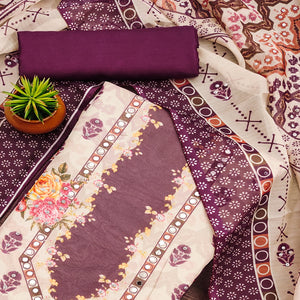 Purple Floral Digital Print With Diamond & Mirror Work Organza Dress Material