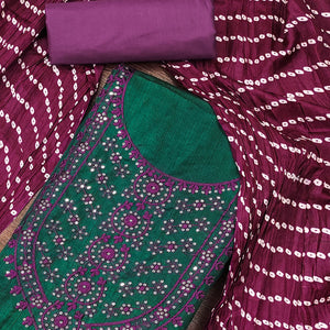 Unstitched Green Cotton Dress Material Enhanced with Thread Embroidery