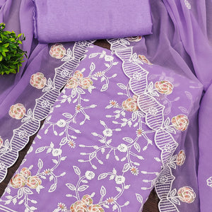 Lavender Georgette Dress Material Highlighted With Floral Thread Embroidery