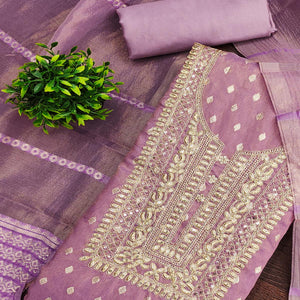 Classic Lavender Butti Weaving Shimmer Dress Material Enhanced With Sequins Cording Embroidery