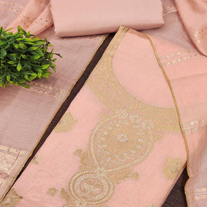 Refined Peach Viscose Jacquard Dress Material Featuring Floral Weaving Work