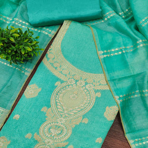 Refined Turquoise Viscose Jacquard Dress Material Featuring Floral Weaving Work