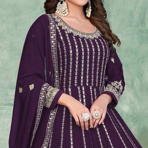 Purple Sequins Embroidered Georgette Semi Stitched Anarkali Suit